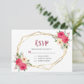 幾何学的ブルゴーニュ金ゴールド水彩フローラ 出欠カード (スタンド正面)