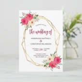 幾何学的ブルゴーニュ金ゴールド水彩フローラ 招待状 (スタンド正面)