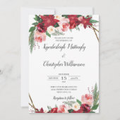 幾何学的ブルゴーニュ金ゴールド水彩フローラ 招待状 (正面)