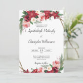 幾何学的ブルゴーニュ金ゴールド水彩フローラ 招待状 (スタンド正面)