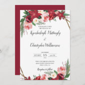 幾何学的ブルゴーニュ金ゴールド水彩フローラ 招待状 (正面/裏面)