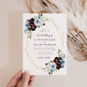 幾何学的ブルゴーニュ&ダスティブルー結婚フローラ 招待状