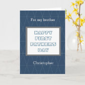 幾何学的ブルーハッピーファースト・ファースト・ザ・デイ・ブラザー カード (黄色い花)