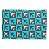 幾何学的ブルーブラック航空ジェット機 枕カバー (裏面)