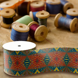 幾何学的ブルーレッド&イエローヴィンテージ部族 グログランリボン