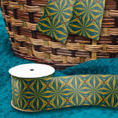 幾何学的ブルー&イエロースターヴィンテージ部族 サテンリボン