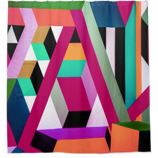 幾何学的ブロックアートブライトカラフルトレンディー シャワーカーテン (正面)