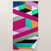 幾何学的ブロックアートブライトカラフルトレンディー ビーチタオル (正面)