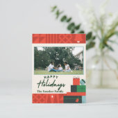 幾何学的プレゼント「ハッピーホリデー」カード1枚フォト シーズンカード (スタンド正面)