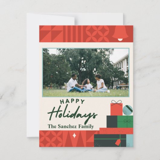 幾何学的プレゼント「ハッピーホリデー」カード1枚フォト シーズンカード (正面)