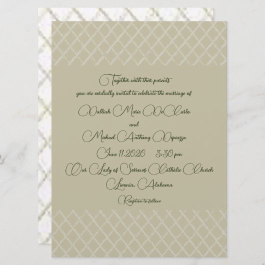 幾何学的ベージュ色デザイン結婚式招待状 招待状 (正面/裏面)