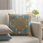 幾何学的ベージュ金ゴールドブルーダイヤモンド クッション