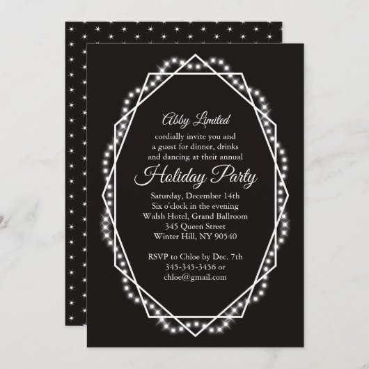 幾何学的ホリデースパークル企業のパーティーブラック 招待状 (正面/裏面)