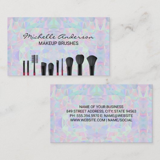 幾何学的ホログラフィックデザイン |メイクアップブラシ 名刺 (正面/裏面)