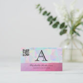 幾何学的ホログラフィックマゼンタ背景 | QRスキャン 名刺 (スタンド正面)