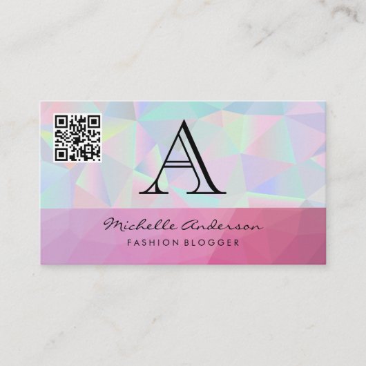 幾何学的ホログラフィックマゼンタ背景 | QRスキャン 名刺 (正面)
