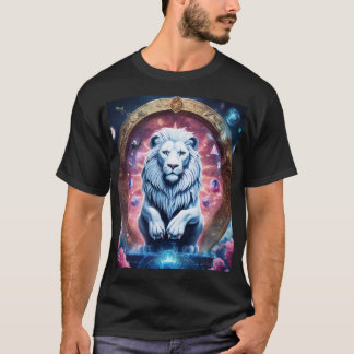 幾何学的ホログラフィックライオンTシャツデザイン Tシャツ