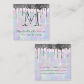 幾何学的ホログラフィック背景 |グリッター滴 スクエア名刺 (正面/裏面)