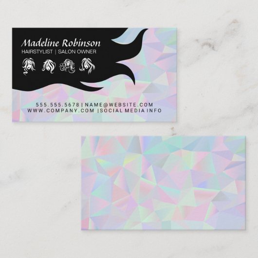 幾何学的ホログラフィック背景 | ヘアスタイル 名刺 (正面/裏面)