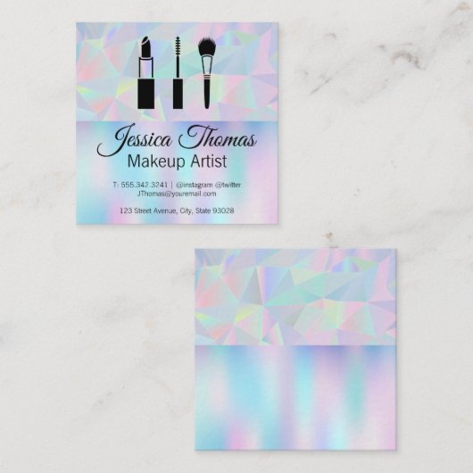 幾何学的ホログラフィック背景 |メイクアップキット スクエア名刺 (正面/裏面)