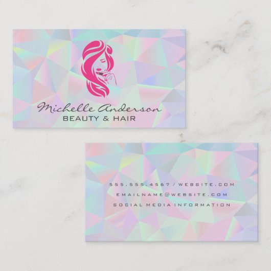 幾何学的ホログラフィック背景 |美しいロゴ 名刺 (正面/裏面)
