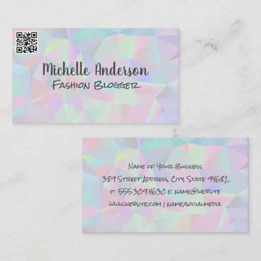 幾何学的ホログラフィック背景 | QRコード 名刺 (正面/裏面)