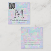 幾何学的ホログラフィック背景 | QRスキャンラベル スクエア名刺 (正面/裏面)