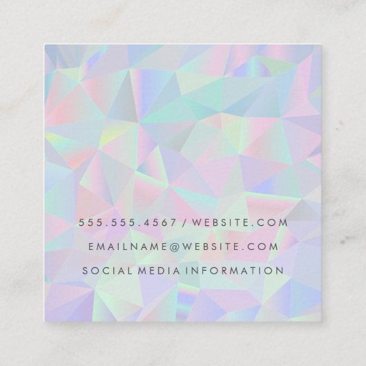幾何学的ホログラフィック背景 | QRスキャンラベル スクエア名刺 (裏面)