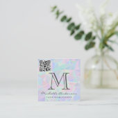 幾何学的ホログラフィック背景 | QRスキャンラベル スクエア名刺 (スタンド正面)