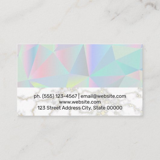 幾何学的ホログラフィック |金ゴールド白大理石 名刺 (裏面)