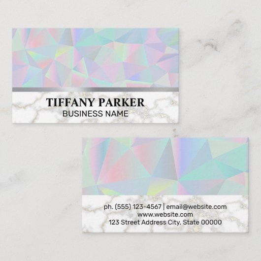 幾何学的ホログラフィック |金ゴールド白大理石 名刺 (正面/裏面)