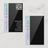 幾何学的ホログラフィック | 黒お洒落 | QRコード 名刺 (正面/裏面)