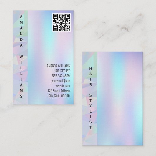 幾何学的ホログラフィック | QRコード 名刺 (正面/裏面)