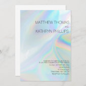 幾何学的ホログラフィモダンック結婚式招待状 招待状 (正面/裏面)