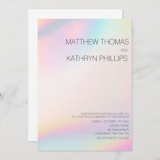 幾何学的ホログラフィモダンック結婚式招待状 招待状 (正面/裏面)
