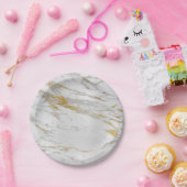 幾何学的ホワイトグレーカララ金ゴールド大理石 ペーパープレート (パーティー)