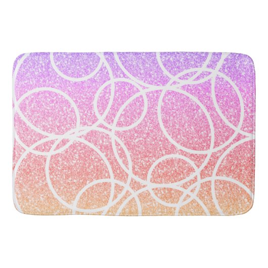 幾何学的ホワイトサークルレインボーグリッター抽象芸術 バスマット (正面)