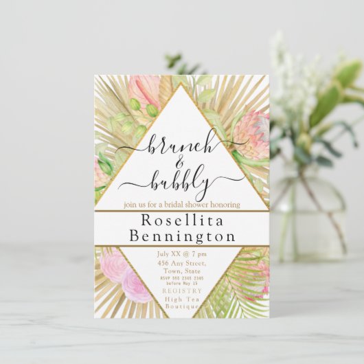 幾何学的ボホフローラ三角形ブライダルシャワー 招待状 (スタンド正面)