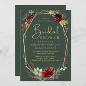 幾何学的ボホワイルドフラワーダークグリーンブライダルシャワー 招待状 (正面/裏面)
