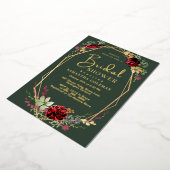 幾何学的ボホワイルドフラワーダークグリーンブライダルシャワー 箔招待状 (回転した状態)