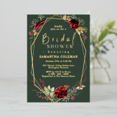 幾何学的ボホワイルドフラワーダークグリーンブライダルシャワー 箔招待状 (立ち正面)