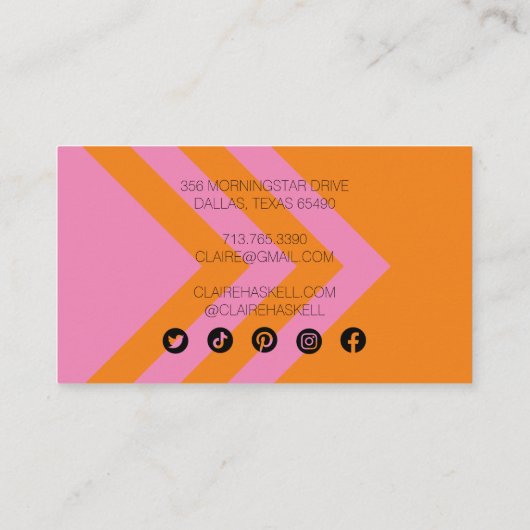 幾何学的ミニマルソーシャルメディアのアイコンオレンジ色ピンク 名刺 (裏面)