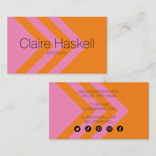 幾何学的ミニマルソーシャルメディアのアイコンオレンジ色ピンク 名刺 (正面/裏面)