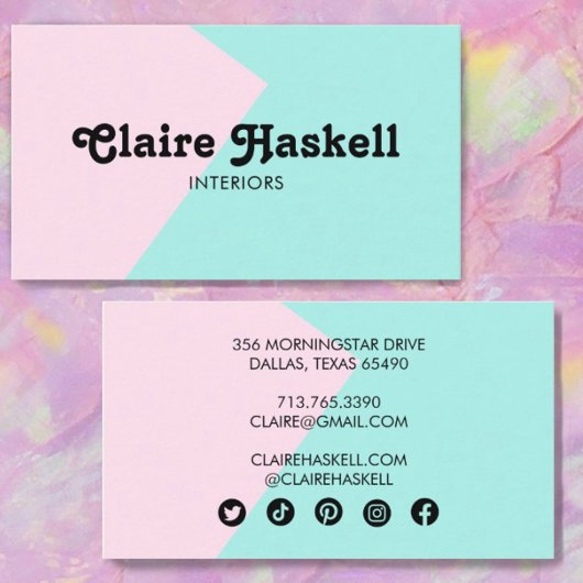 幾何学的ミニマルソーシャルメディアのアイコンピンク色アクア 名刺