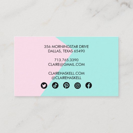 幾何学的ミニマルソーシャルメディアのアイコンピンク色アクア 名刺 (裏面)