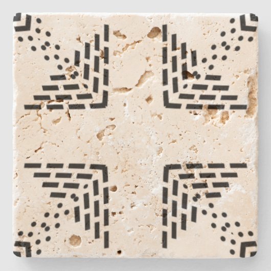 幾何学的ミニマルデザイン白黒 ストーンコースター (正面)