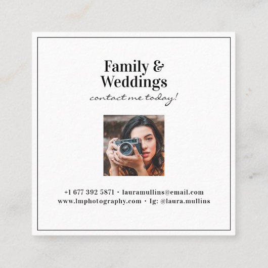 幾何学的ミニマル白い四角い写モダン真 スクエア名刺 (裏面)