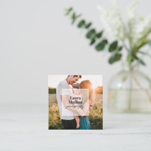 幾何学的ミニマル白い四角い写モダン真 スクエア名刺 (スタンド正面)