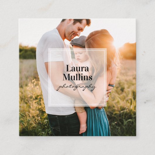 幾何学的ミニマル白い四角い写モダン真 スクエア名刺 (正面)