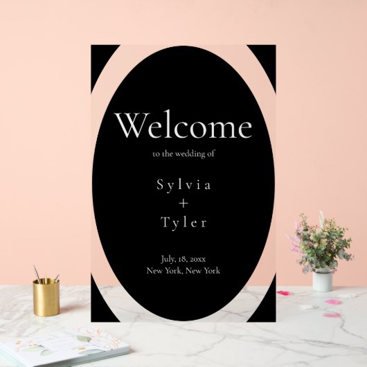 幾何学的ミニマル結婚リストの歓迎 アクリルサイン (ウェディング)